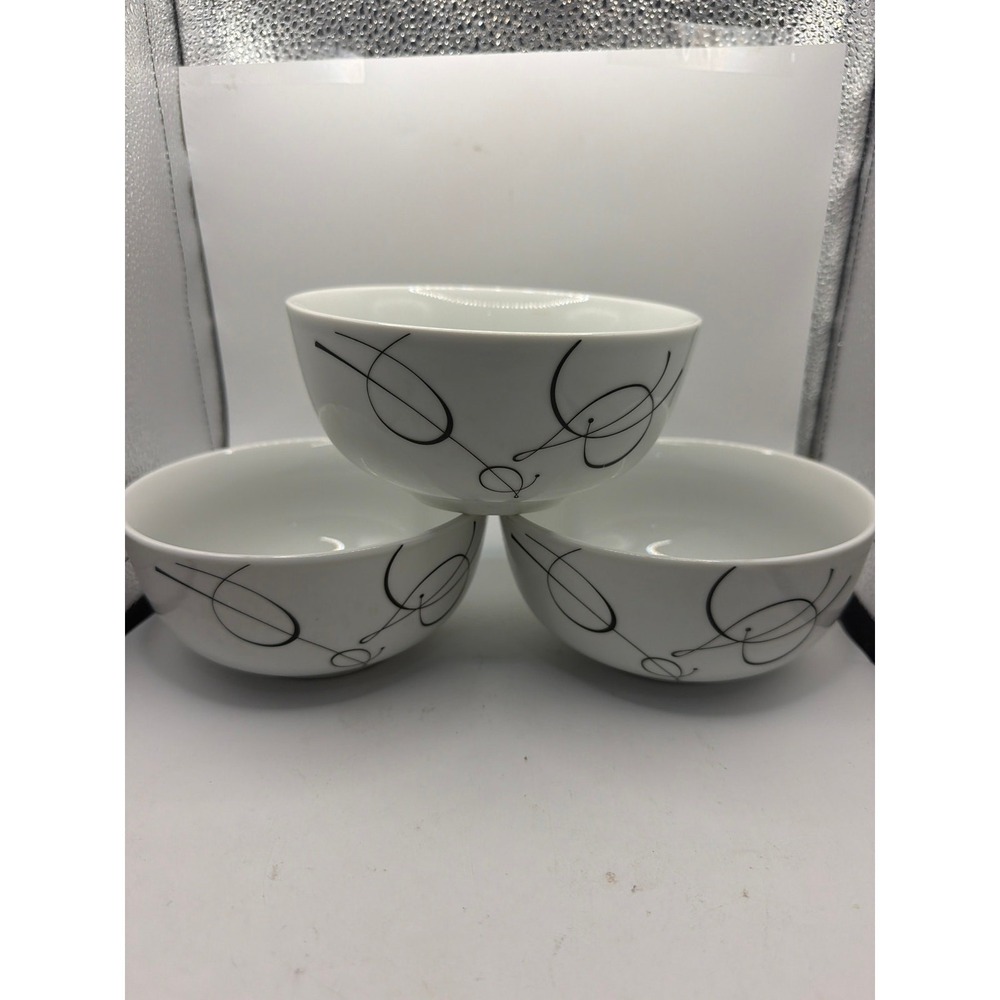 3 Tabletops Gallery 365 Pescara Porcelain Cereal Bowls Black Dots & Lines